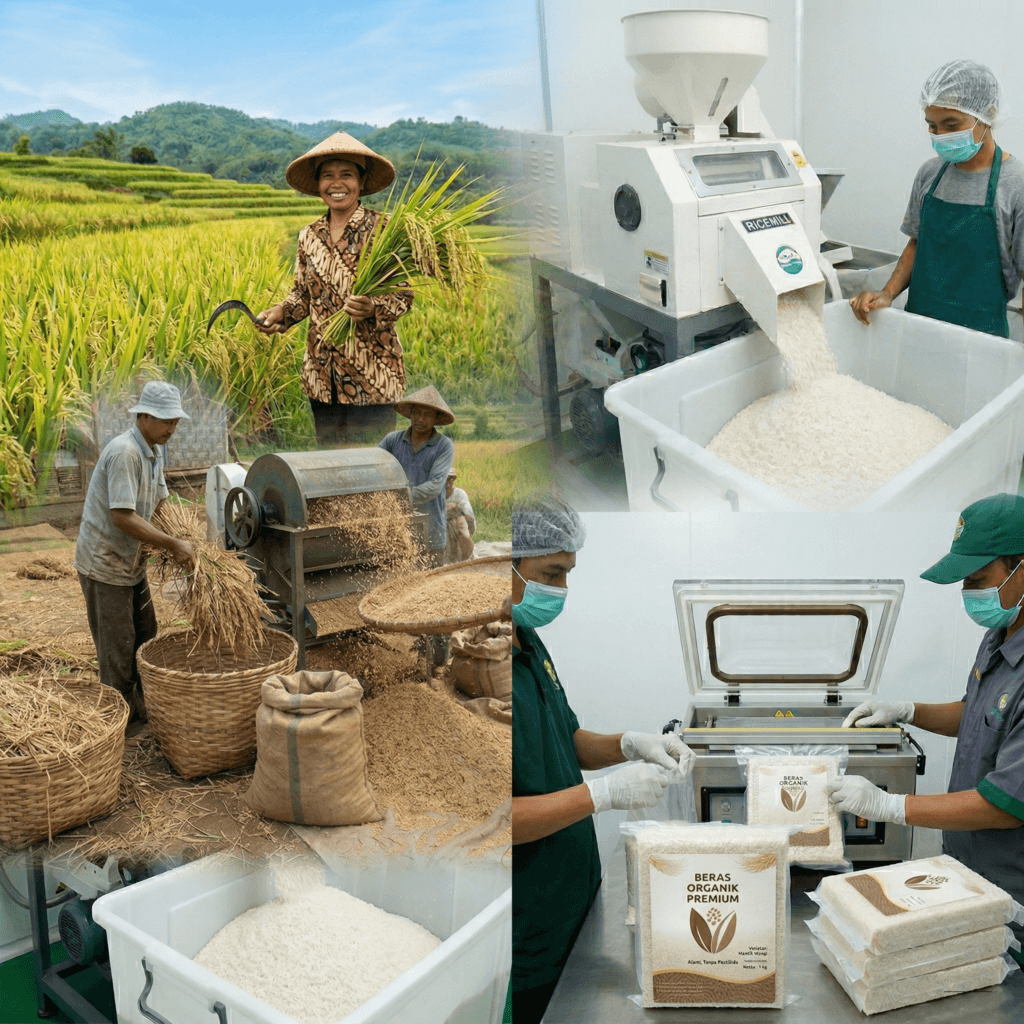 Home Melakukan Proses Beras Organik dari pagi sampai packaging